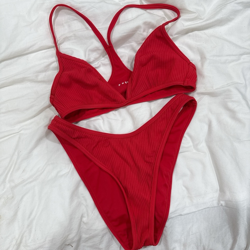Pacsun Red Ribbed Bikini Set